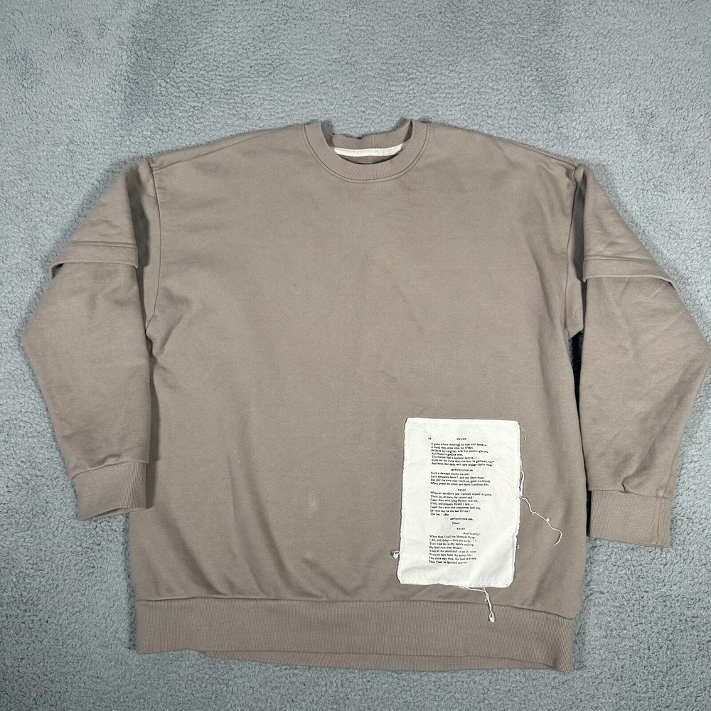 Tee Library Sweatshirt Adult Small Brown Tan Faust Literature Script Oversized‎